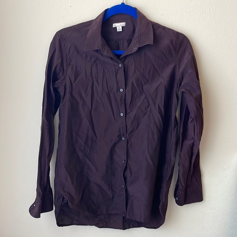 Women’ silk/cotton blend button down, plum